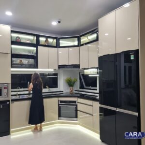 tủ bếp hợp kim, bếp hợp kim, bếp nhôm, cara, bếp cara, tủ cánh kính, cửa nhôm xingfa, xingfa, cửa slim, tủ nhôm cánh kính,tủ bếp hợp kim nhôm 3 tầng