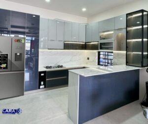 tủ bếp hợp kim, bếp hợp kim, bếp nhôm, cara, bếp cara, tủ cánh kính, cửa nhôm xingfa, xingfa, cửa slim, tủ nhôm cánh kính,tủ bếp hợp kim nhôm 2 tầng